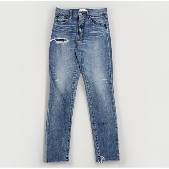 Moussy Vintage Womens 26 Slim Distressed Raw Hem Crop Blue $350